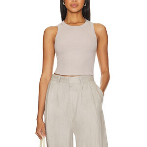 Enza Costa Tan Silk Cropped Bold Sheath Tank Top Size L